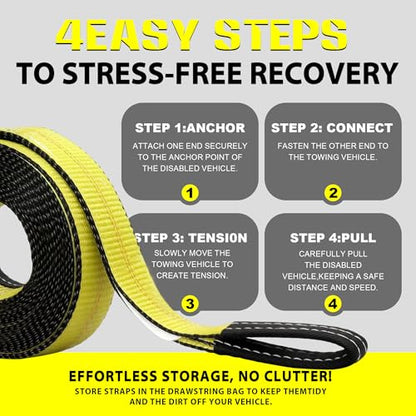 Heavy Duty Recovery Tow Strap, 2" x 20ft, 25,000 LBS Break Strength, Reinforced Loops,Winch Extension & Tree Saver Strap for Trucks, SUVs, Jeeps, ATVs and Off-Road Vehicle Emergency Recovery