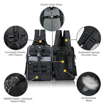 BLISSWILL Outdoor Tackle Bag - Large Water-Resistant Fishing Backpack - color: G：black and Grey, style: Large(16*12*6 Inch)