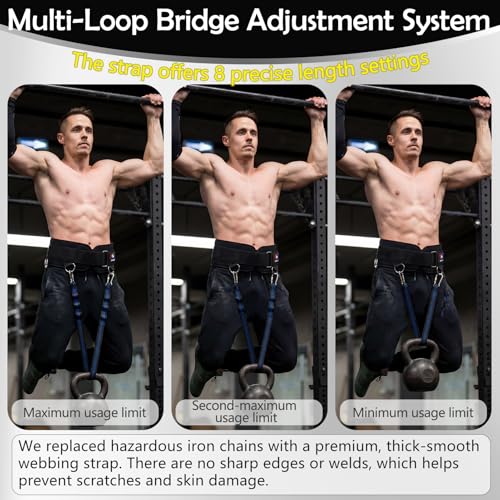 5 D-Rings Weightlifting Belt & Dip Belt with Adjustable 8- Loop 30.7" Nylon Strap, Weighted Gym Belts for Pull Up, Dips,Squat, Powerlifting & Deadlift, Weight Lifting Belt with Structured Back Support