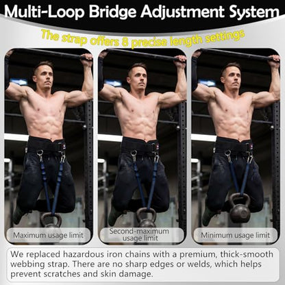 5 D-Rings Weightlifting Belt & Dip Belt with Adjustable 8- Loop 30.7" Nylon Strap, Weighted Gym Belts for Pull Up, Dips,Squat, Powerlifting & Deadlift, Weight Lifting Belt with Structured Back Support