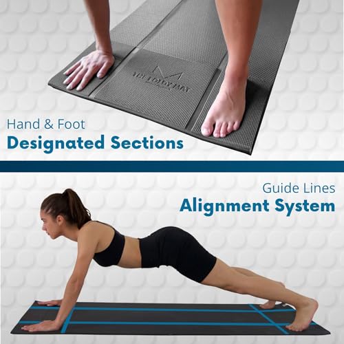 Foldable Yoga Mat Thick, in 6 Combinations; Greater Support and Protection for Joints, Body Alignment System, and Sections for Hands and Feet. Non-slip texture and water-resistant - color: Black