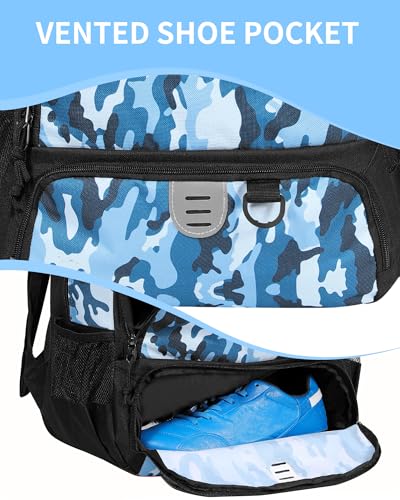 Basketball Bag Backpack for Men Women with Ball & Shoes Compartment 30L Capacity Lightweight Breathable Boys Girls Soccer Ball Bag Backpack Fit Volleyball Football Sports Travel School Gym - color: TK8BlueCamo