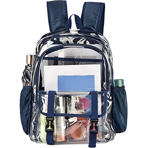 Clear Backpack, Large Clear Bag Stadium Heavy Duty PVC Transparent See Through Backpacks for Boys Girls, College, Work, Navy Blue - color: Navy Blue