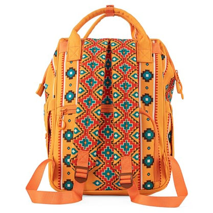 Wrangler Aztec Backpack Organized Daypack Travel Baby Bag with Stroller Strap and Side Bottle Pockets WG2204-9110MST - color: Angel Orange