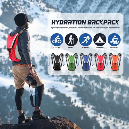 Buryeah 5 Pcs Hydration Backpack Pack with 5 Pcs 2l Water Bladder Lightweight Water Backpack for Men Women Running Cycling Biking Climbing Hiking, Hydro Pack for Adults