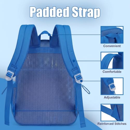 Mesh Backpack for Girls Boys, Heavy Duty Semi-Transparent Mesh Bookbag Womens Mens Mesh Backpacks for School, Sports, Beach, Swimming, Travel - Royal Blue - color: Royal Blue