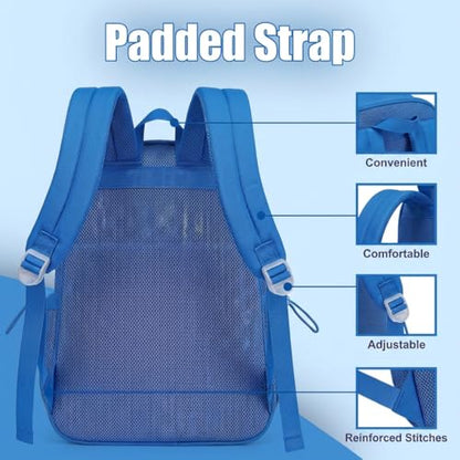 Mesh Backpack for Girls Boys, Heavy Duty Semi-Transparent Mesh Bookbag Womens Mens Mesh Backpacks for School, Sports, Beach, Swimming, Travel - Royal Blue - color: Royal Blue