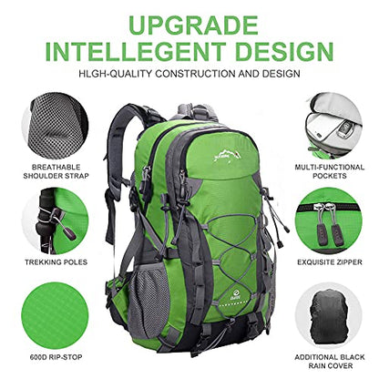 INOXTO lightweight Hiking Backpack 35L/40L Hiking Daypack with Waterproof Rain Cover for Travel Camping Outdoor Men and Women - color: 40l Green