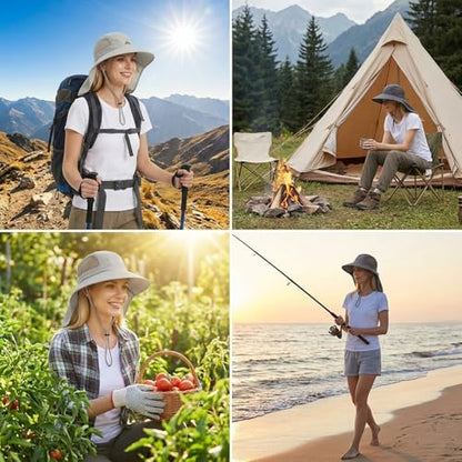 UV Sun Protection Hat Women Foldable Neck Flap Wide Brim Fishing Hat with Ponytail Hole for Women - color: Light-gray