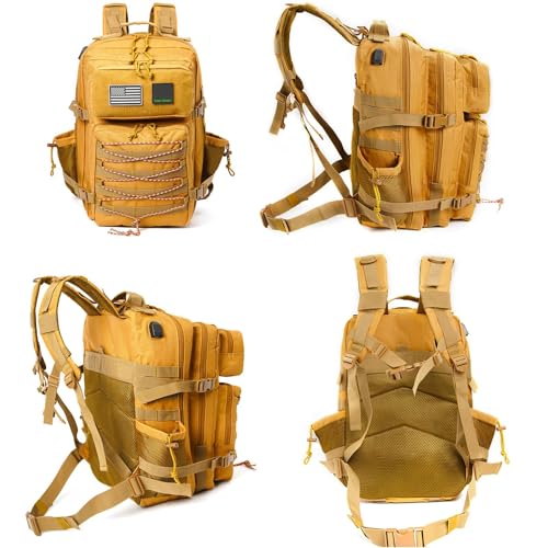 Green Canyon 45L 900D Tactical Backpack Water Resistant Military Assault Molle Backpack for Men Women Hiking Rucksack 3 Day Bug Out Bag, Khaki