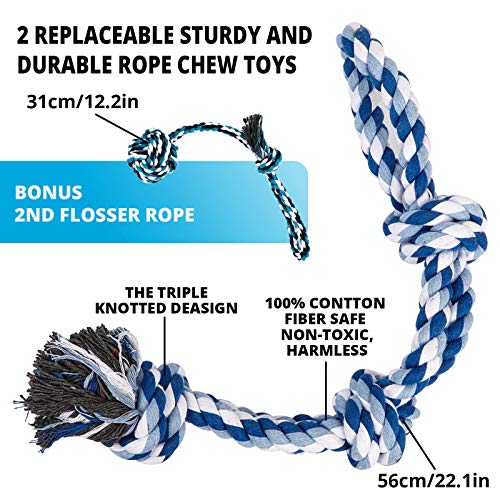 TT TRSMIMA Spring Pole Rope Toys: Rope Pull & Tug of War with a Big Spring Pole Kit & 2 Strong 16ft Toys - Muscle Builder Interactive Toy for Pitbull Medium to Large Dog - color: Blue