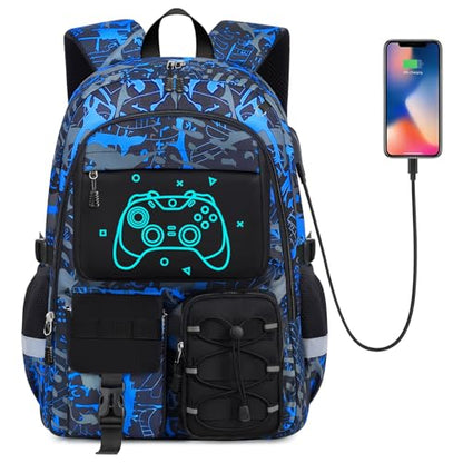 School Backpack for Boys - Gamer Boys Backpacks for Kids Teens Elementary Middle High School,18″ Large Capacity Students Bookbag with Usb Charging Port - color: Game001-only