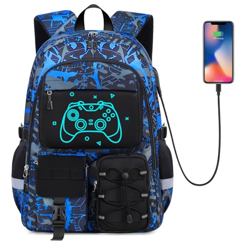 School Backpack for Boys - Gamer Boys Backpacks for Kids Teens Elementary Middle High School,18″ Large Capacity Students Bookbag with Usb Charging Port - color: Game001-only