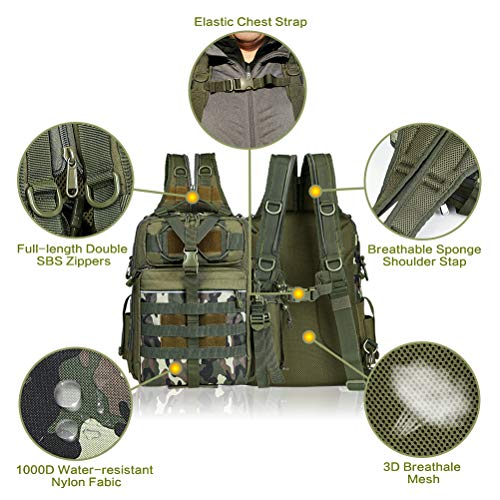 BLISSWILL Outdoor Tackle Bag - Large Water-Resistant Fishing Backpack - color: J：army Green Camouflage, style: Large(16*12*6 Inch)