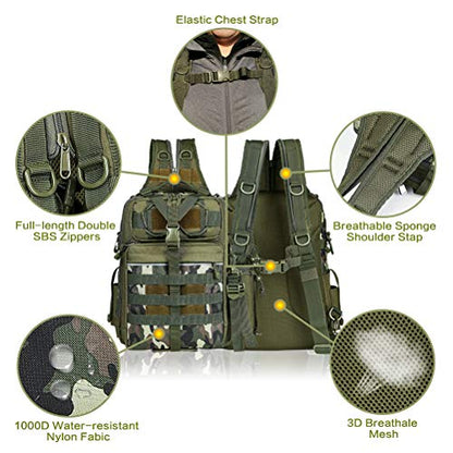 BLISSWILL Outdoor Tackle Bag - Large Water-Resistant Fishing Backpack - color: J：army Green Camouflage, style: Large(16*12*6 Inch)