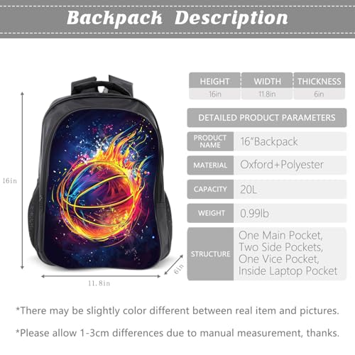 Kids Backpack School Bookbag 16inch Schoolbag With Lunch Box Bag And Pencil Case Set For Boys Girls - color: Basketball