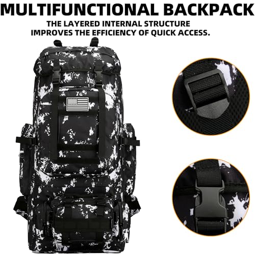 King'sGuard 100L Camping Hiking Backpack Molle Rucksack Military Camping Backpacking Daypack (Black Lighting) - color: Black Lighting