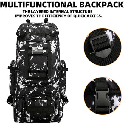 King'sGuard 100L Camping Hiking Backpack Molle Rucksack Military Camping Backpacking Daypack (Black Lighting) - color: Black Lighting