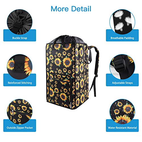 Bukere Laundry Hamper, Extra Large 2 in 1 Laundry Backpack Bag for College Students Dorm Essentials, Adjustable Shoulder Straps, Freestanding Laundry Basket for Apartment, Laundromat, Travel - color: SUNFLOWER