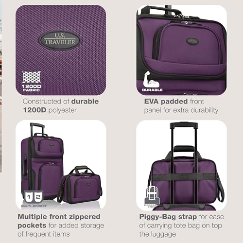 U.S. Traveler Rio Lightweight Softside Rolling Carry-on Suitcase, 2-Wheel Set, Purple - color: Purple, size: 21"/14"