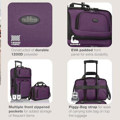 U.S. Traveler Rio Lightweight Softside Rolling Carry-on Suitcase, 2-Wheel Set, Purple - color: Purple, size: 21"/14"