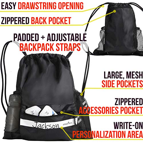 Athletico Drawstring Soccer Bag - Soccer Backpack For Boys or Girls Can Also Carry Basketball or Volleyball - color: Black