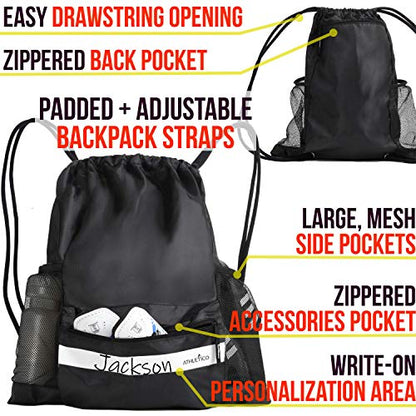 Athletico Drawstring Soccer Bag - Soccer Backpack For Boys or Girls Can Also Carry Basketball or Volleyball - color: Black