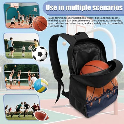 18.5in Basketball Backpack Basketball Bag with Shoe Compartment & Ball Holder, Waterproof Bag for Soccer Volleyball - color: Simple Basketball Stripe Print