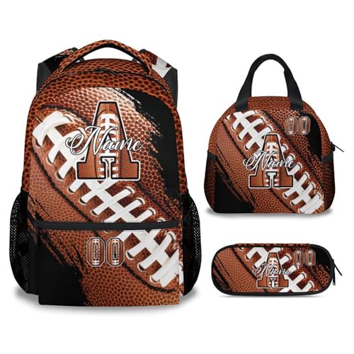 Mercuryelf Personalized Boys Football Backpack Set - Custom Monogram Bookbag for Kids/Player/Team with Adjustable Straps - color: Brown