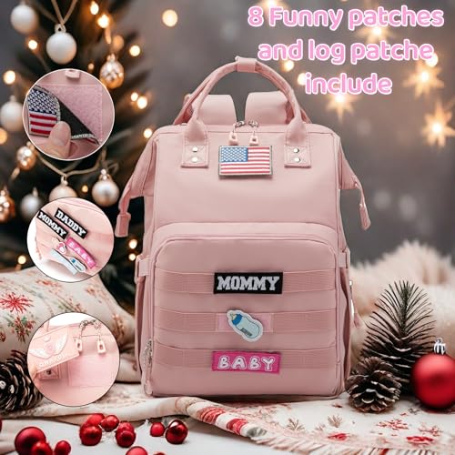 Diaper Bag Backpack for Dad and Mom with USB Charging Port Stroller Straps and Insulated Pocket,army military Travel Nappy Backpack for Daddy/Mommy (Pink) - color: Pink