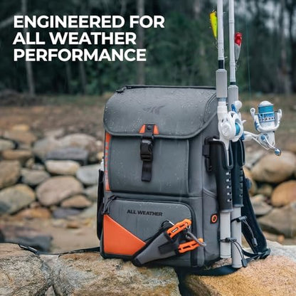 KastKing All Weather Fishing Tackle Backpack with Removable Rod Holders,Waterproof ArmorShield Fabric Fishing Bag Storage Fishing Gear - color: B: Grey（Without Waterproof Tackle Box）