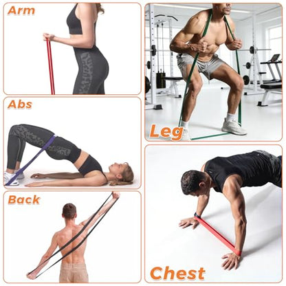 5 Levels Resistance Bands Set, with Door Anchor and Handles, Heavy Duty Pull Up Assist Bands, Workout Exercise Bands for Gym, Physical Training, Yoga and Home Fitness