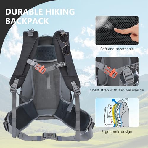 Backpacking Backpack Small Hiking Backpack for Women Men,28L Lightweight Waterproof Travel Backpacks Hiking Daypack for Camping Cycling Outdoor - color: Black