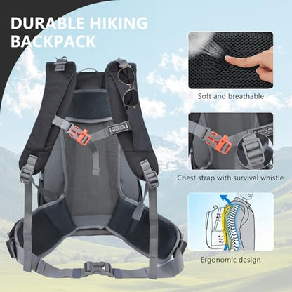 Backpacking Backpack Small Hiking Backpack for Women Men,28L Lightweight Waterproof Travel Backpacks Hiking Daypack for Camping Cycling Outdoor - color: Black