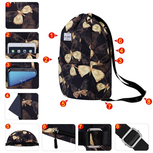 XEYOU Drawstring Sports Backpack Lightweight Gym Yoga Sackpack Shoulder Rucksack Casual Outdoor Daypack for Women and Men | Lightweight - color: Butterfly
