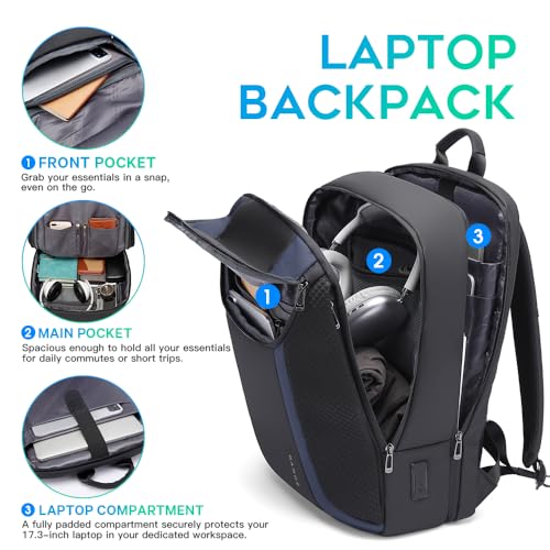 BANGE Smart Business Laptop Backpack Waterproof can fit 15.6-17.3 Inch Laptop with 3.0 USB charging port for men and women - color: Blue