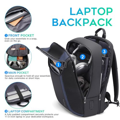 BANGE Smart Business Laptop Backpack Waterproof can fit 15.6-17.3 Inch Laptop with 3.0 USB charging port for men and women - color: Blue