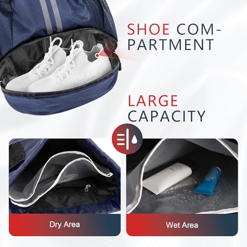 PinCute Drawstring Backpack for Women Men, Gym Bag for Soccer, Basketball, Swim, Beach, Water-Resistant Sports Backpack with Wet Pocket and Shoe Compartment, Navy Blue - color: Navy Blue