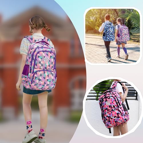 Bansusu Geometric Print Kids Backpack for Girls Boys School Bag Bookbags - color: Black-a, size: Large-A