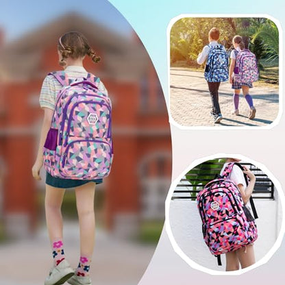 Bansusu Geometric Print Kids Backpack for Girls Boys School Bag Bookbags - color: Rose Red-a, size: Small-A