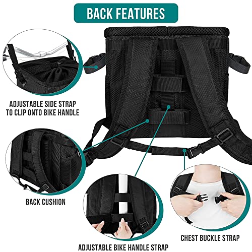 PetAmi Dog Bike Basket, Soft-Sided Ventilated Dog Bike Carrier Backpack, Pet Bicycle Basket for Bike Handlebar, Small Medium Puppy Cat Kitten Car Booster Seat with Safety Strap, Max 18 lbs, Black - color: Black