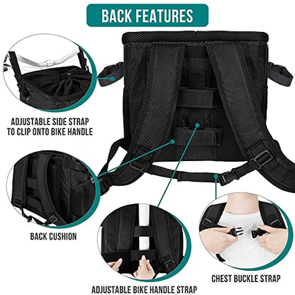 PetAmi Dog Bike Basket, Soft-Sided Ventilated Dog Bike Carrier Backpack, Pet Bicycle Basket for Bike Handlebar, Small Medium Puppy Cat Kitten Car Booster Seat with Safety Strap, Max 18 lbs, Black - color: Black