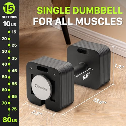 Eisenlink Adjustable Dumbbell Set, 10-50/80lb, 5lb Increments, Quick-Lock Square Weight Dumbbells for Home Gym Fitness (50/80lb×2) - size: 80LB