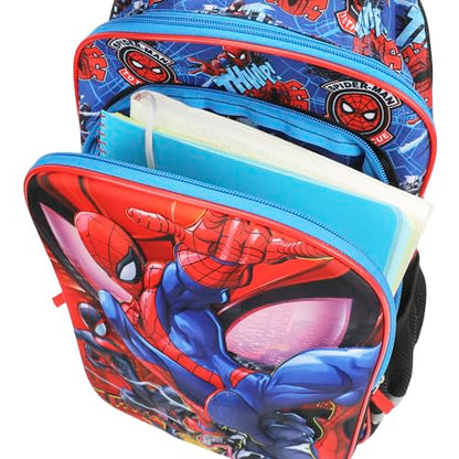 Bioworld Spider-Man Peter & Miles 16" Rolling Travel Backpack - color: Red, Blue & Black