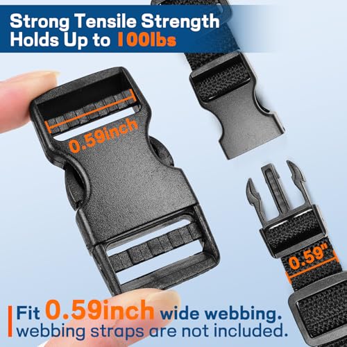 8 pack 5/8" Quick Side Release Buckles, Tri-Glide Slide Clip 16 PCS, 8 Metal D-Ring, Dual Adjustable No Sewing Clips, Plastic Buckles Replacement for Nylon Webbing Straps Backpack Belt Dog Collars - color: 5/8" 8 Pcs Buckle Set