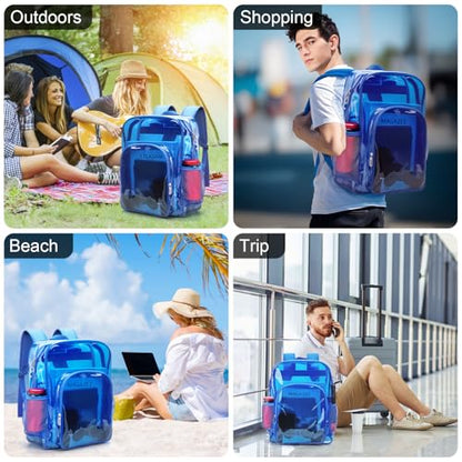 Clear Backpack School Bag Stadium Approved Heavy Duty Large PVC Laptop Transparent Backpack See Through for Sports, Work, Stadium, Security, Travel, College - H18''xW14''xD8“ - color: Deep Blue