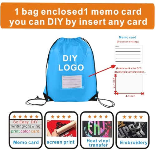 Drawstring Backpack Bulk 30 Packs Draw String Bags for Gym Sports Trip Pedestrianism Cinch Sack DIY for Women Men with Memo Card(sky blue light blue) - color: Sky Blue