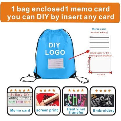 Drawstring Backpack Bulk 30 Packs Draw String Bags for Gym Sports Trip Pedestrianism Cinch Sack DIY for Women Men with Memo Card(sky blue light blue) - color: Sky Blue