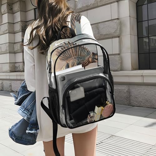 Spinosaurus Dinosaurs Clear Backpack PVC Transparent Backpack Lightweight Book Bag Capacity Clear Bag for Kids Boys Girls - color: Uniform Grey