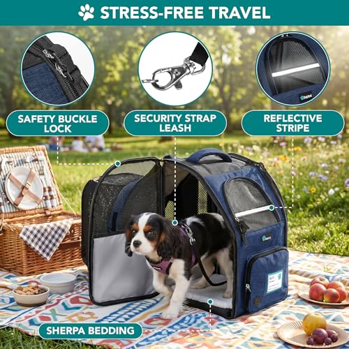 PetAmi Expandable Dog Backpack Carrier for Cats & Pets, Breathable Cat Carrier Backpack with Top Window & Multi-Entry, Ventilated Foldable Travel Carrier for Small Medium Pets up to 18 lbs, Navy - color: Navy